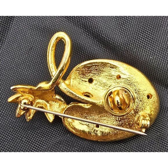 Frog & Lily Pad Enamel Brooch Pin Set Gold Tone Lapel Accessory Green & Orange J - Picture 2 of 7